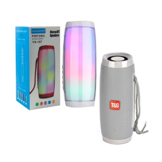 T&G WIRELESS BLUETOOTH SPEAKER TG-157 FM/MICROSD/USB/AUX WITH RGB COLORFUL LIGHT SILVER T&G WIRELESS BLUETOOTH SPEAKER TG-157 FM/MICROSD/USB/AUX WITH RGB COLORFUL LIGHT SILVER